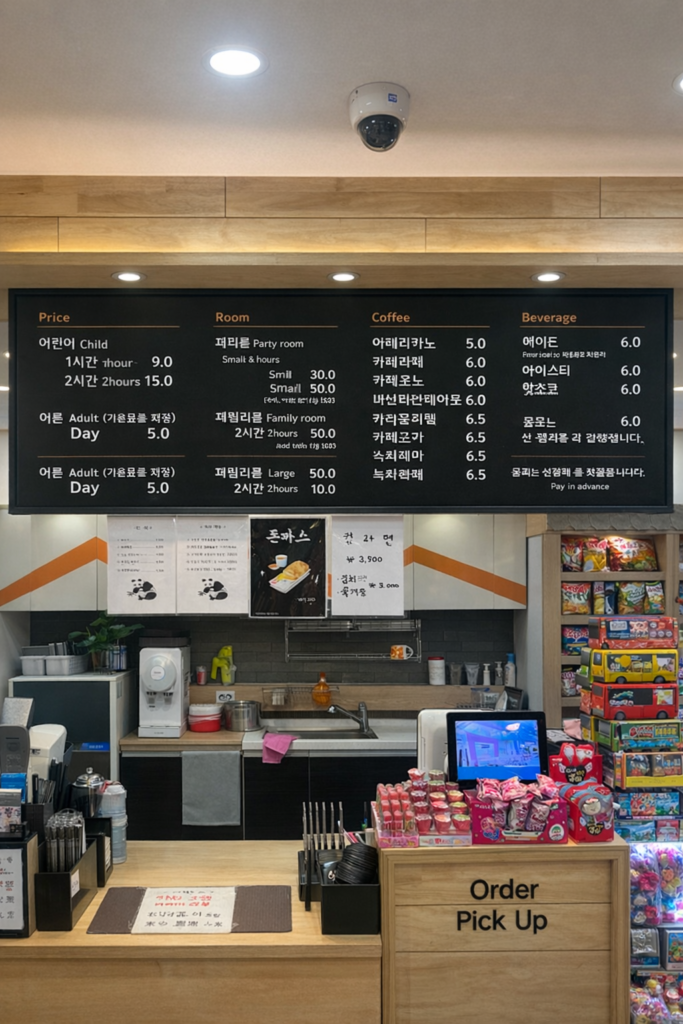 헬로 방방에서 시켜 먹을 수 있는 다양한 음료 및 메뉴